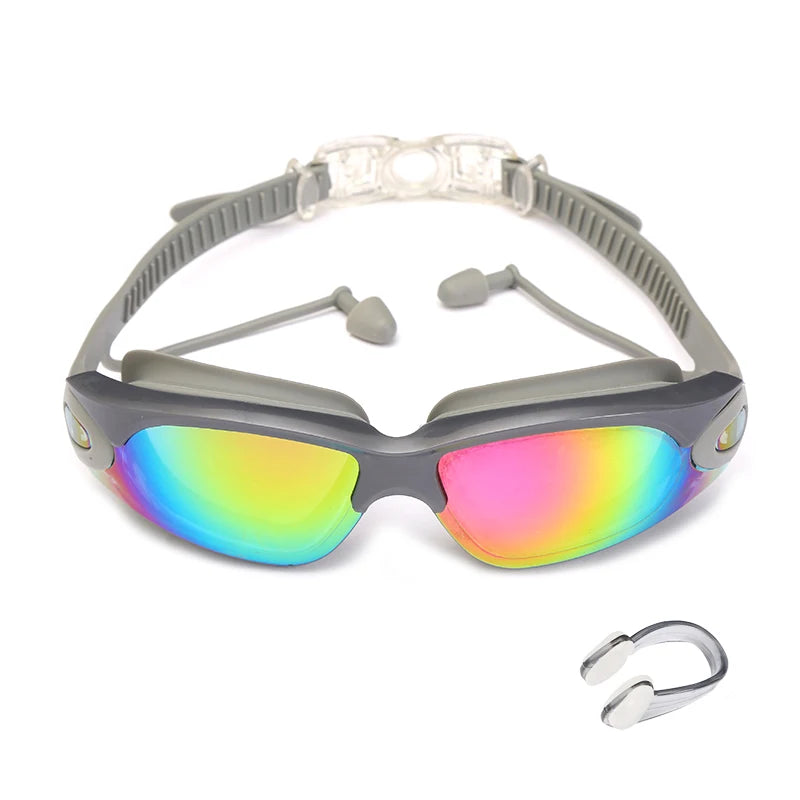 Lunettes de natation professionnelles avec bouchons d'oreilles, pince-nez, galvanoplastie, silicone étanche, pour adultes