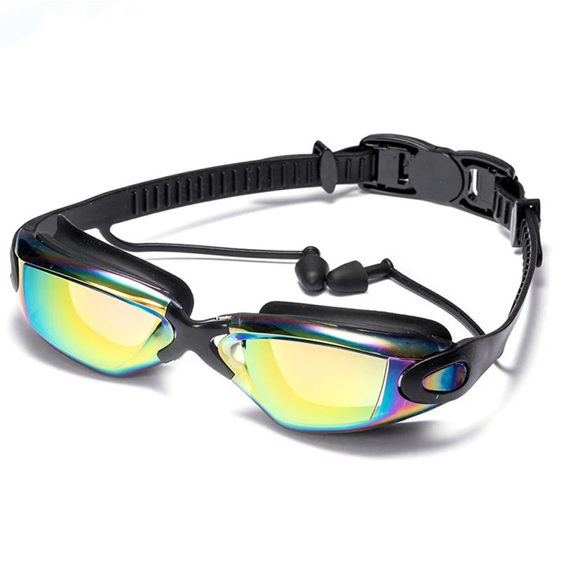 Lunettes de natation professionnelles avec bouchons d'oreilles, pince-nez, galvanoplastie, silicone étanche, pour adultes