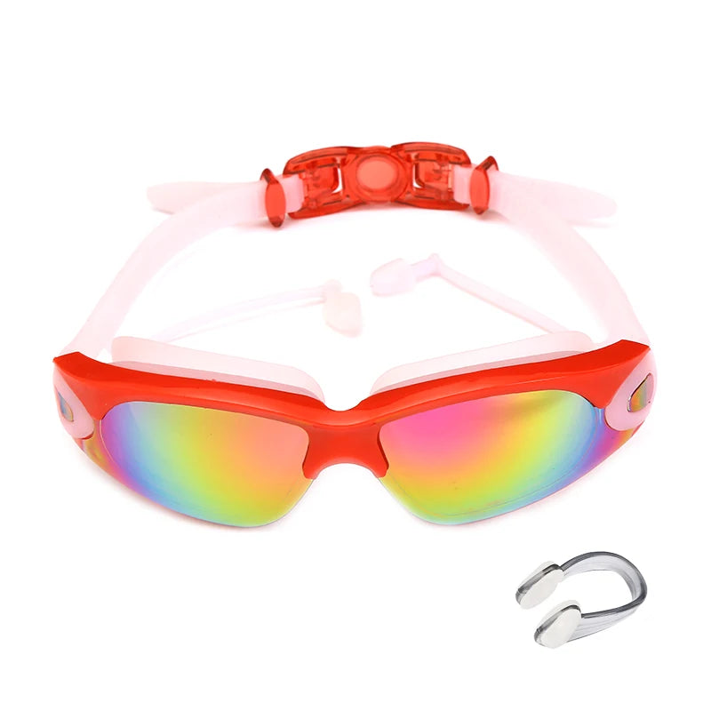 Lunettes de natation professionnelles avec bouchons d'oreilles, pince-nez, galvanoplastie, silicone étanche, pour adultes