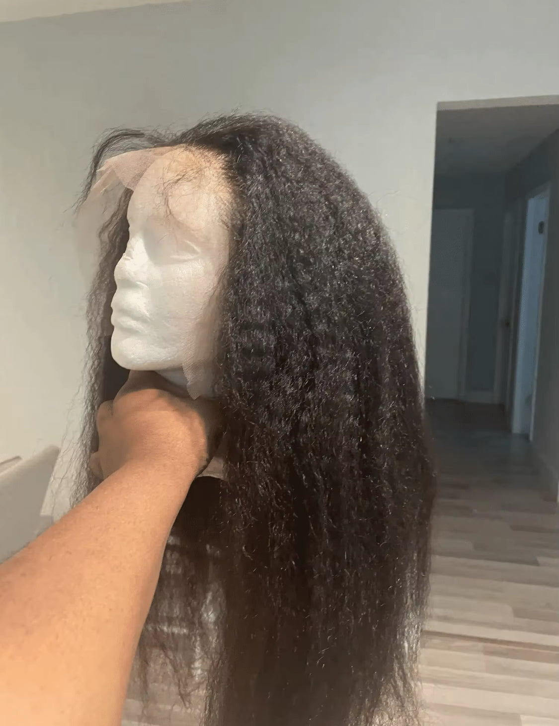 Perruque Lace Frontal Wig naturelle Yaki lisse et crépue, cheveux humains, sans colle