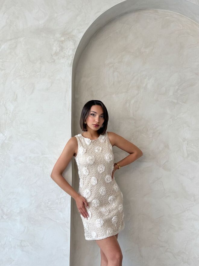 Robe En Dentelle Fleurie - Stone
