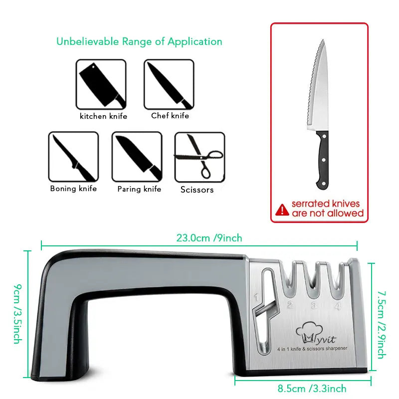 Myvit Couteau Aiguiseur 4 dans 1 Diamant Enduit et Fine Tige En Céramique Couteau Système D'affûtage Cisailles et Ciseaux En Acier Inoxydable lames
